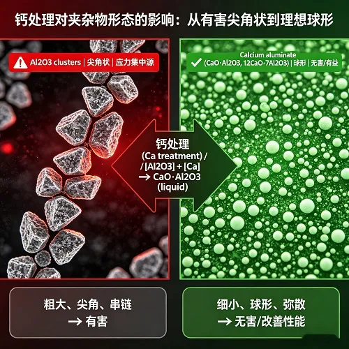 Globular calcium aluminate inclusions after calcium treatment
