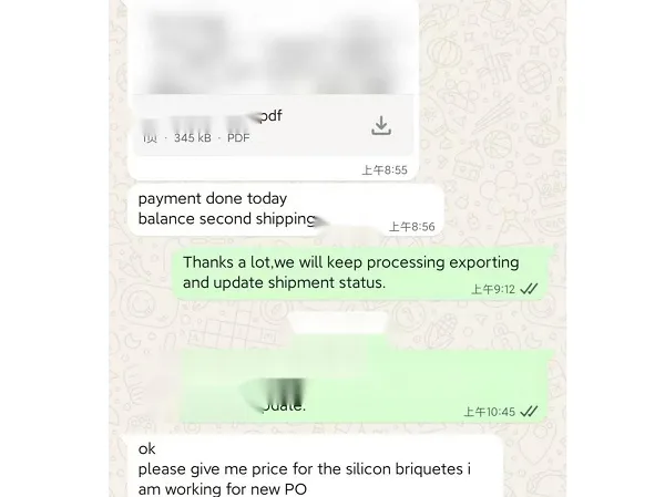 customer silicon briquette feedback