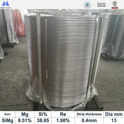 Spheroidizing cored wire coils secured on heavy-duty steel pallets with strapping bands