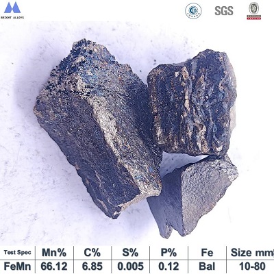 Close up appearance of high carbon ferro manganese 65% lump showing surface texture and shape