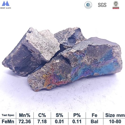 Close up appearance of high carbon ferro manganese 70% lump showing surface texture and shape