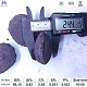 Silicon briquette 65% height measurement with ruler showing thickness dimension, side view of pillow-shaped briquette, with chemical composition specifications table below
