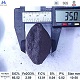 Silicon carbide briquette 65 height measurement with ruler showing thickness dimension, side view of pillow-shaped briquette, with chemical composition specifications table below
