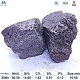 Silicon manganese 60/14 grade (SiMn 6014) lump appearance showing metallic luster, silver-gray color, typical irregular lump shape, with chemical composition specifications table below