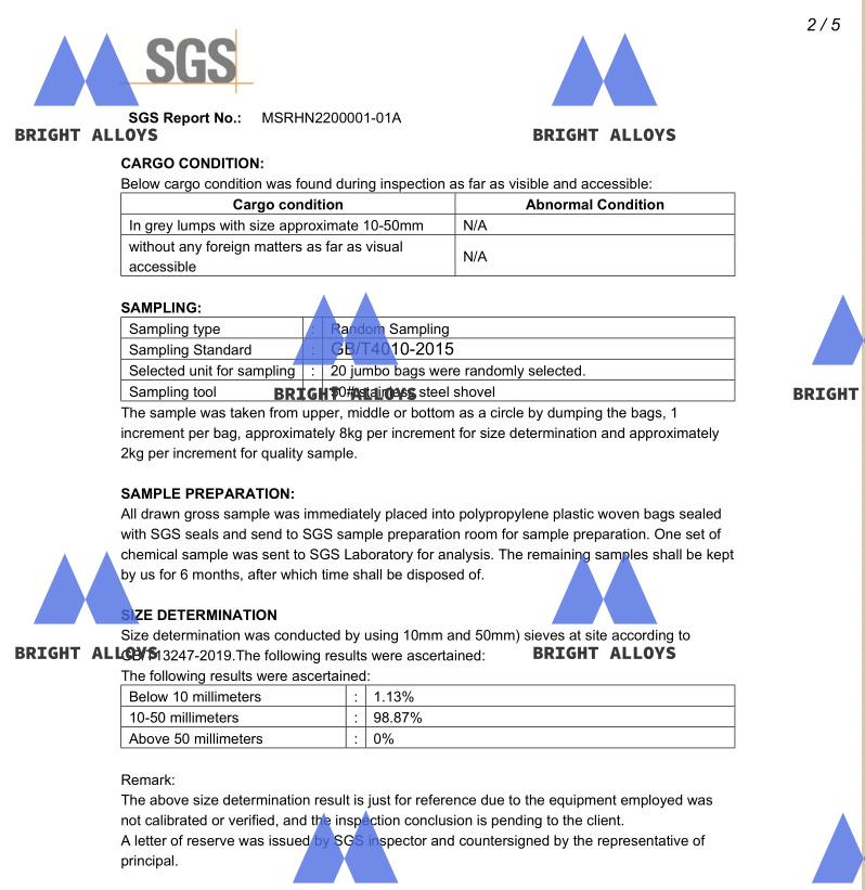 Ferrosilicon Third party inspection on bright alloys ferrosilicon product size determination